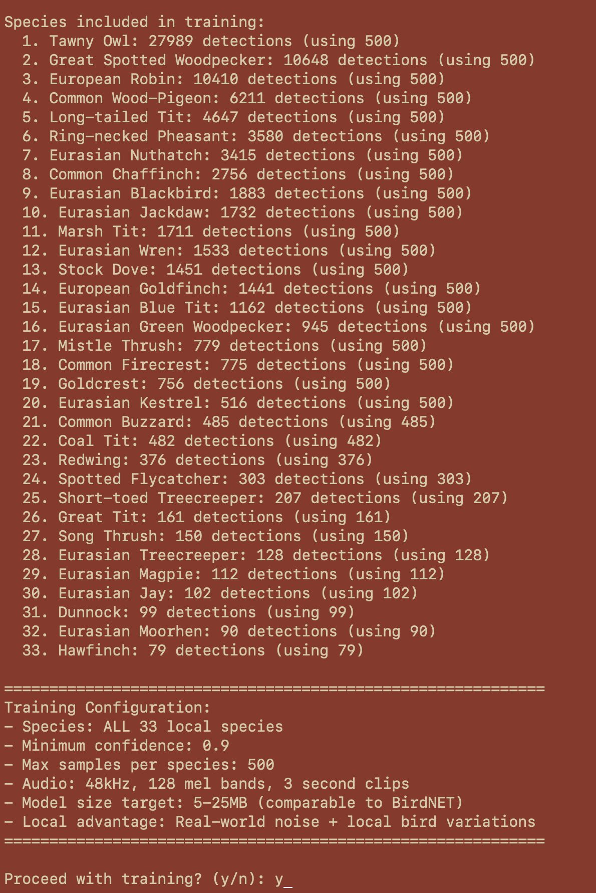 First attempt at training an acoustic classification neural network